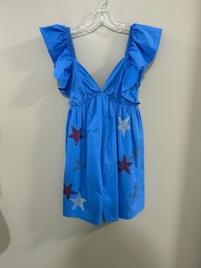 NWT Peach Love California Blue Mini Dress with Sequin Stars. Size M